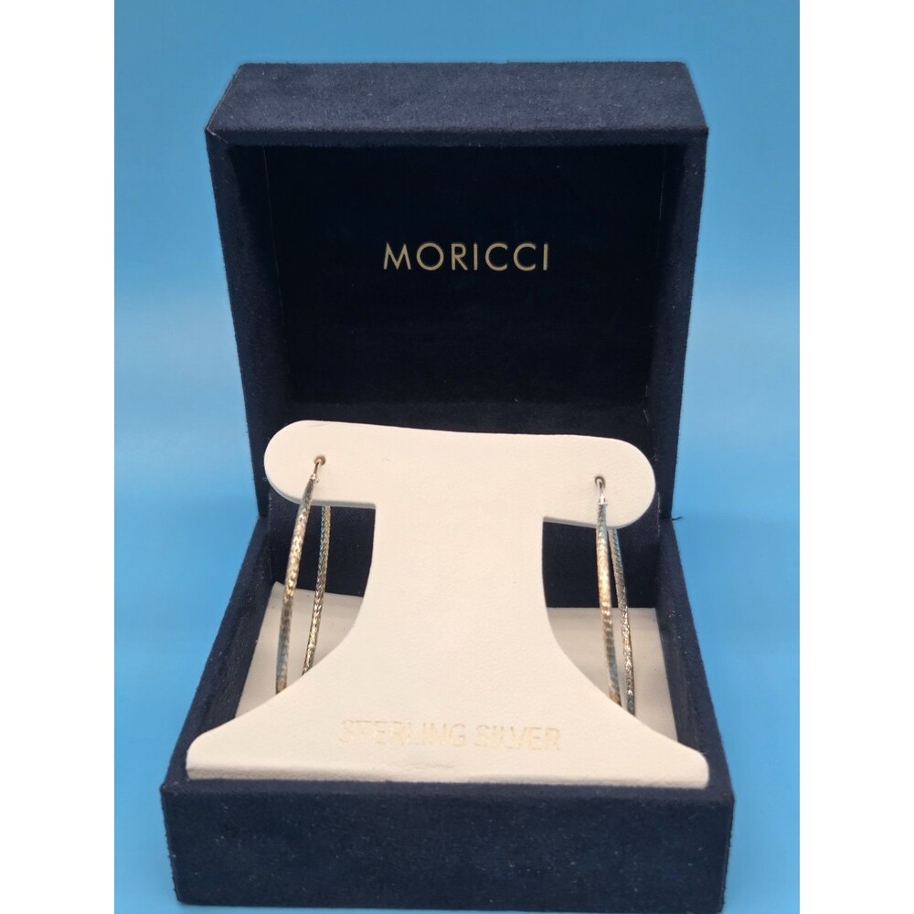Moricci 925 Sterling Silver Textured Diamond Cut Hoop Earrings Box Included